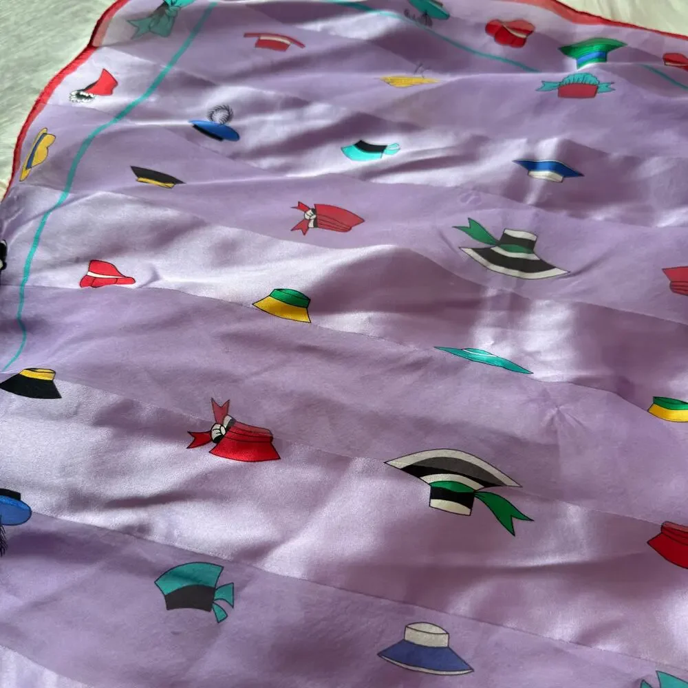 Vintage Silk Scarf with Hat Print - Adrienne Vittadini